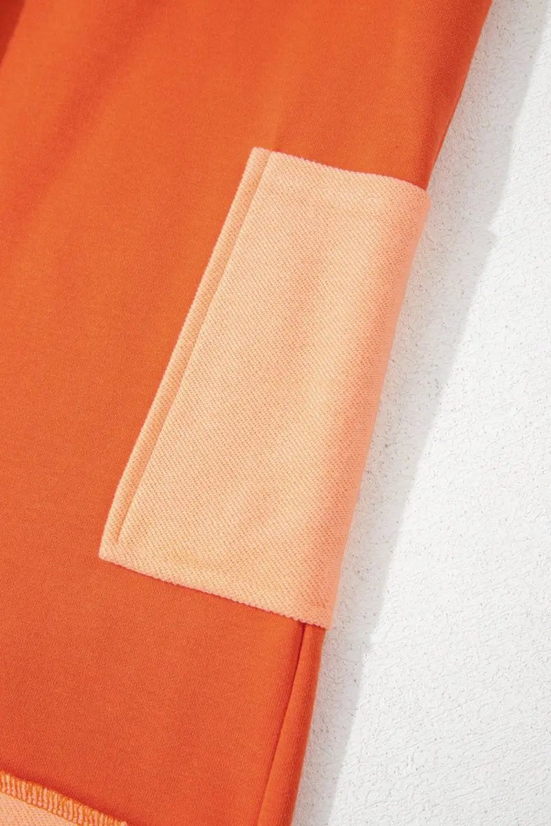 Russet Orange Two-tone Short Sleeve V Neck Patched Pocket Loose Romper - Love Salve